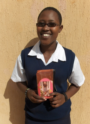 student with cosmetic bag