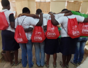 Girls with shoe bags