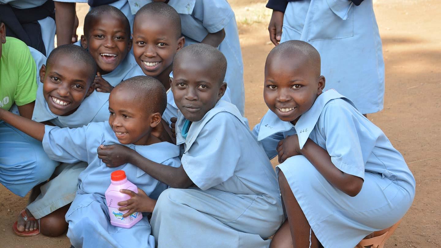 Smiling girls in school uniforms