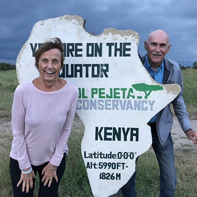 Sue Horrigan Ozar with Bus at the Equator